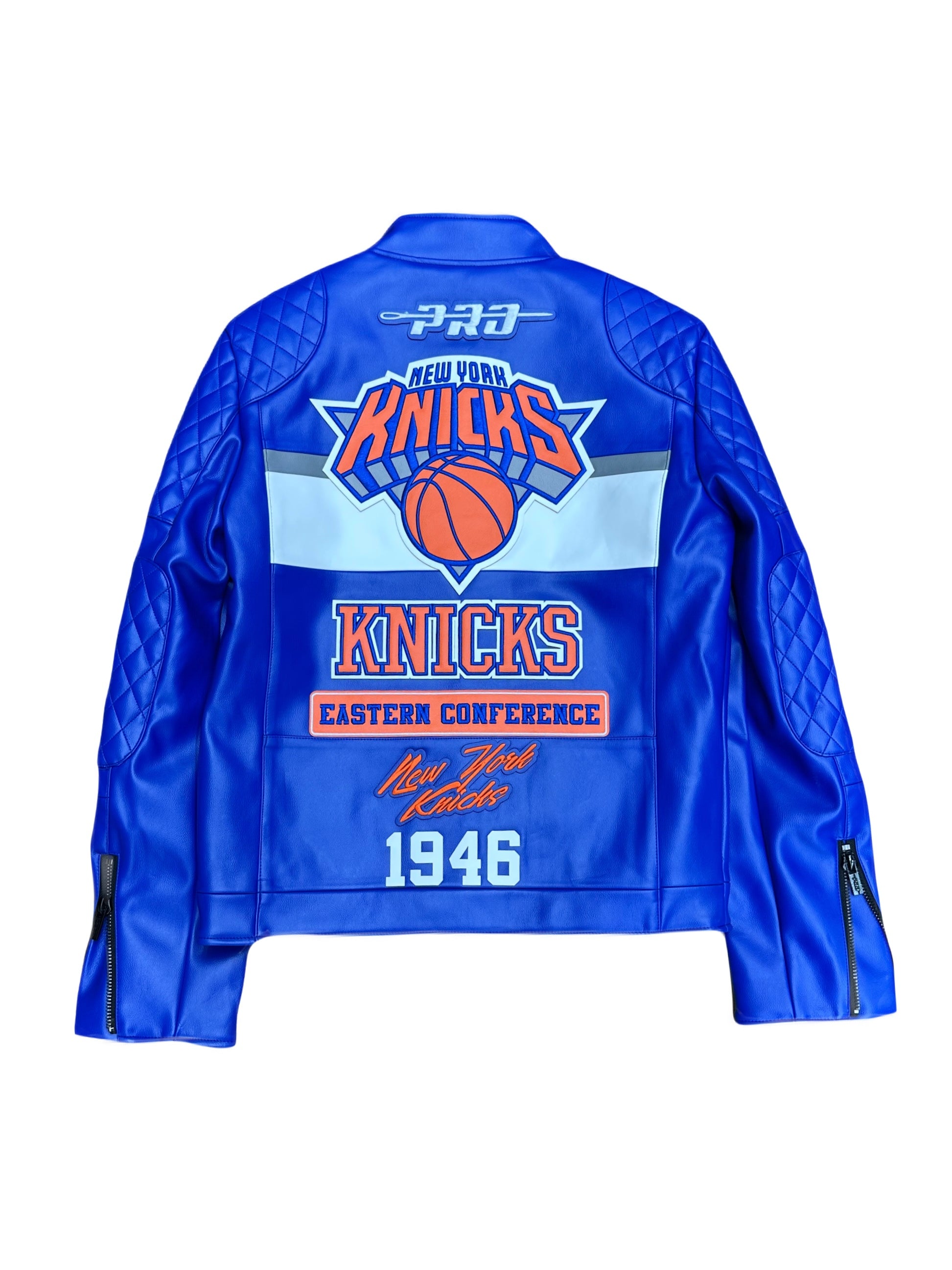 New York Knicks Blue Biker Moto Leather Jacket – CAP USA NYC