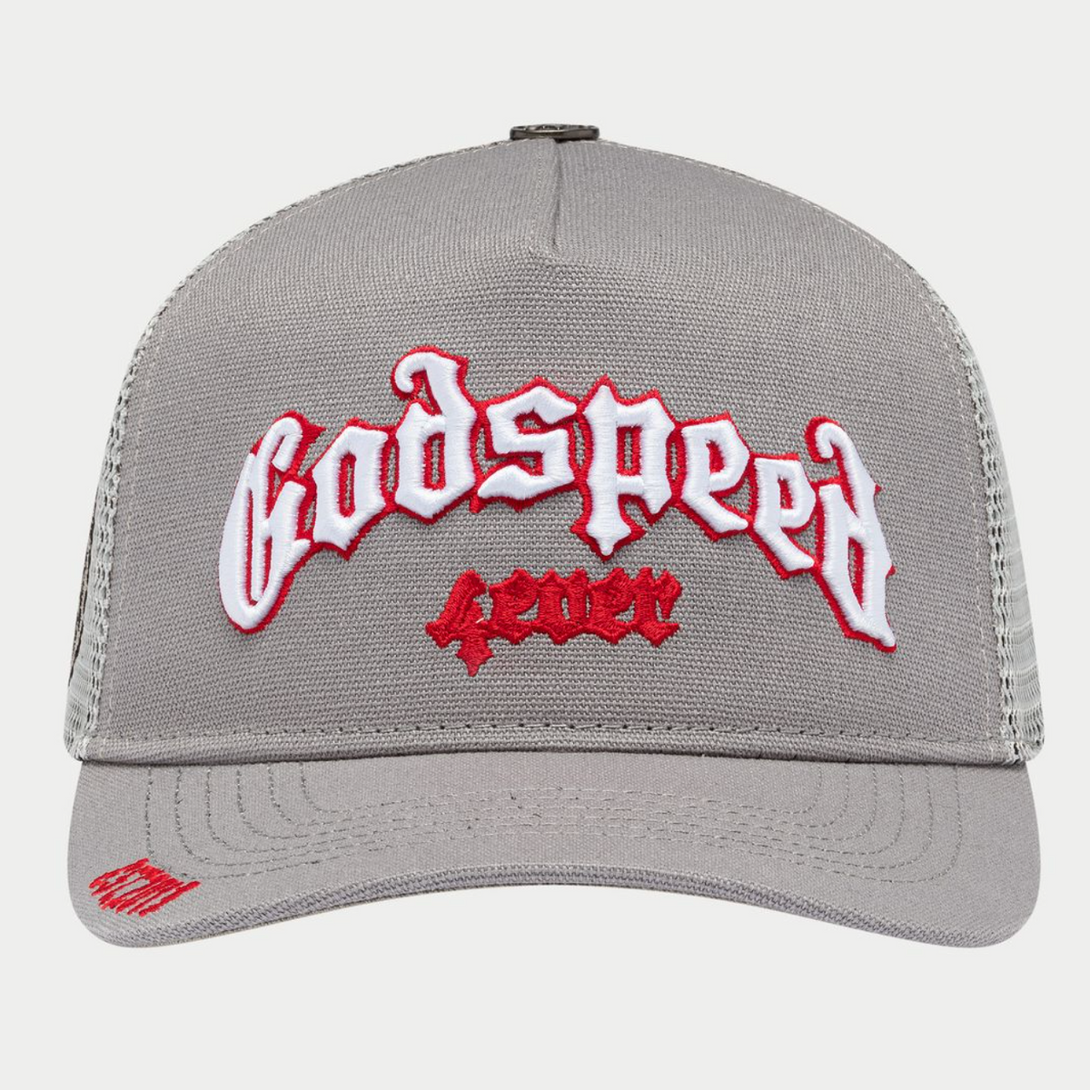 GODSPEED Forever Grey and Red Outline FOREVER TRUCKER HAT – CAP