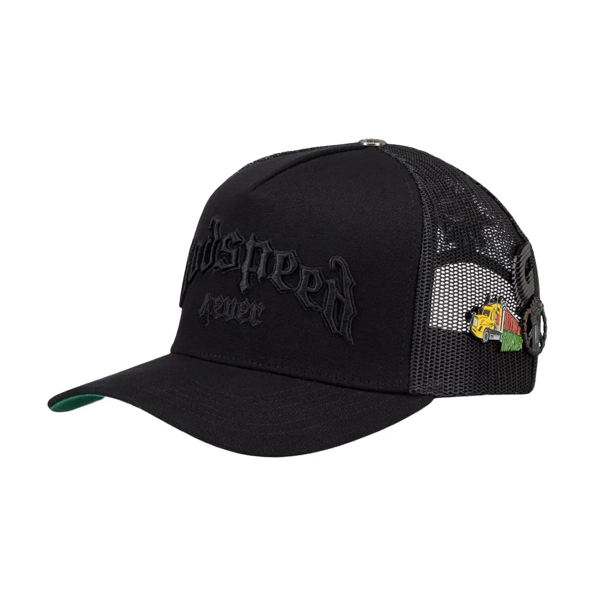GODSPEED 4EVER BLACK ON BLACK TRUCKER GREEN BOTTOM – CAP USA NYC