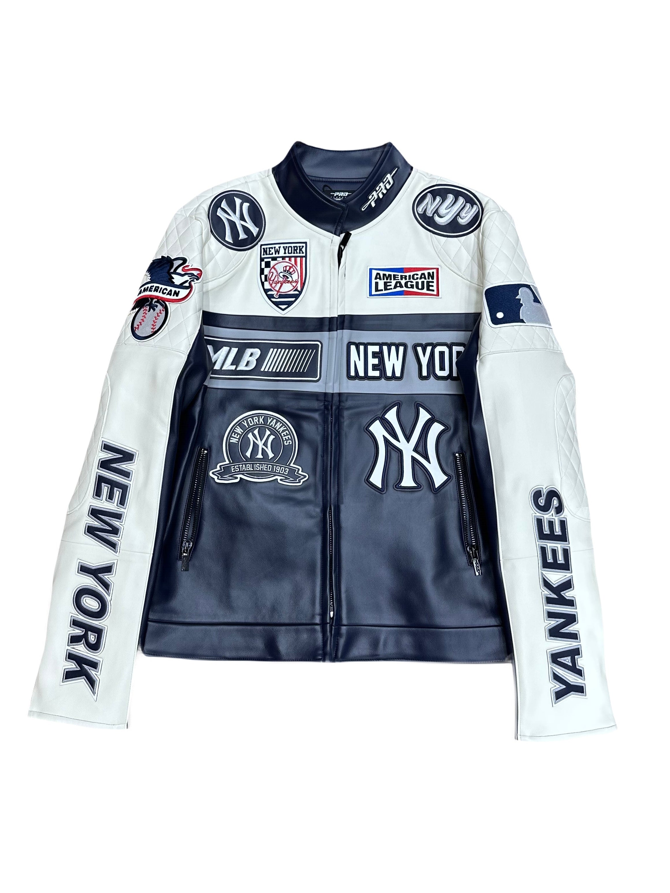 New York Yankees Cream Navy Moto Leather Jacket – CAP USA NYC
