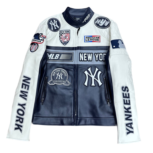 New York Yankees Cream Navy Moto Leather Jacket – CAP USA NYC