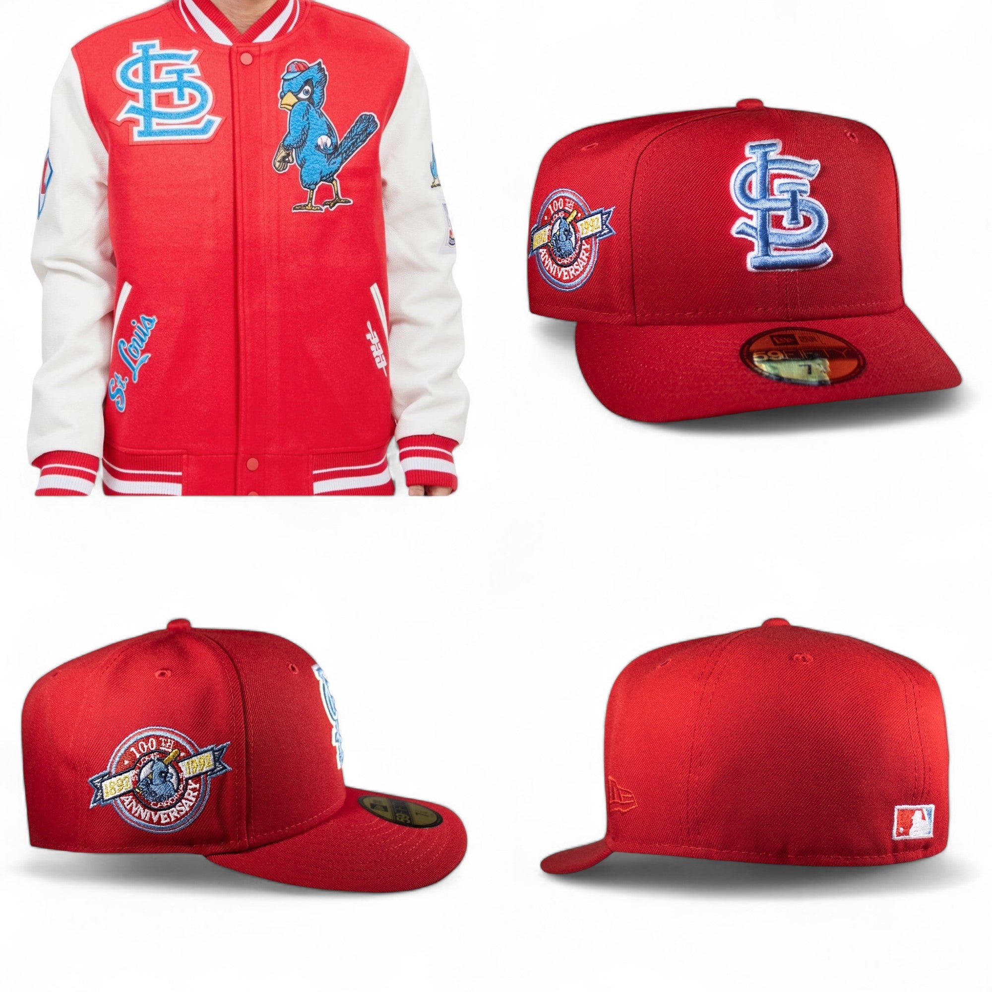 St. Louis Cardinals All Red Sky Blue Logo 100 Years Anniversary