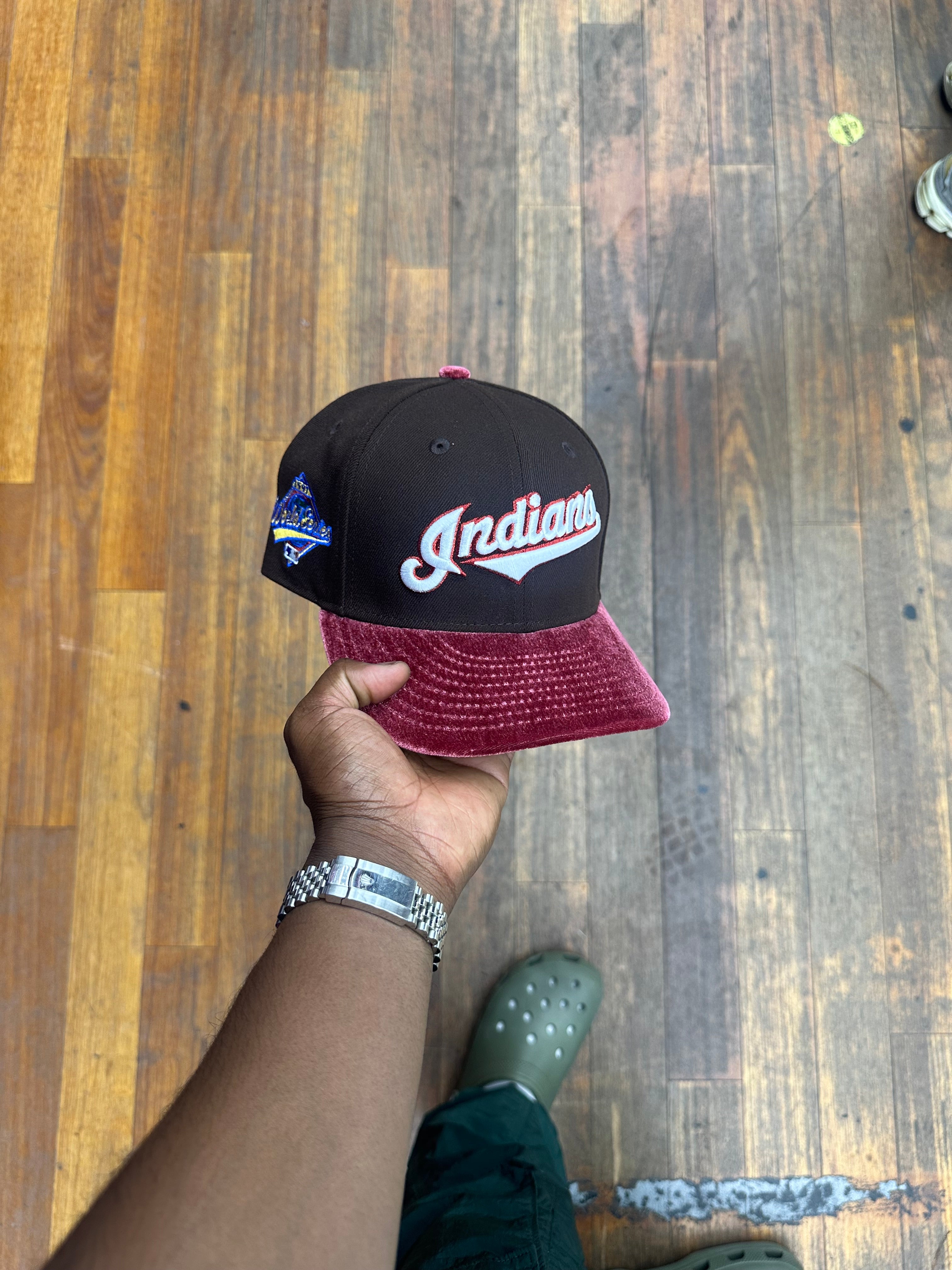 Cleveland Indians Dark Brown and Red Velvet Script 97 WS