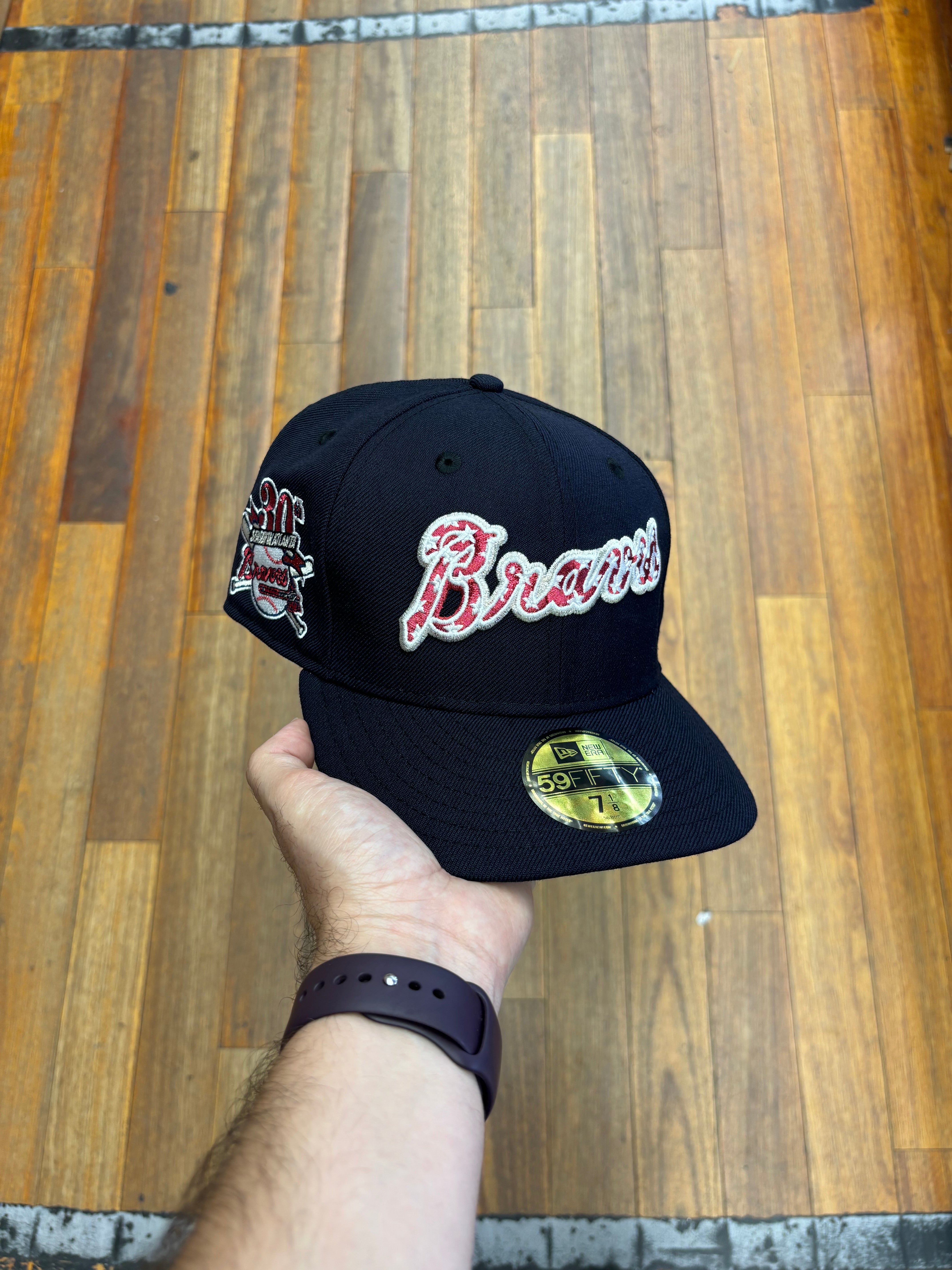 Atlanta Braves All Navy Stars Script Logo Silver outline 30Th