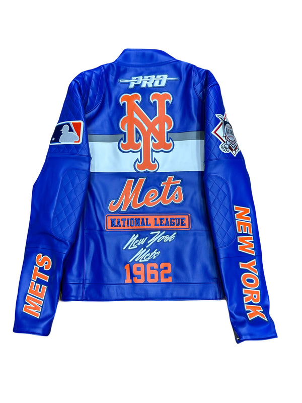 New York Mets Blue Biker Moto Leather Jacket