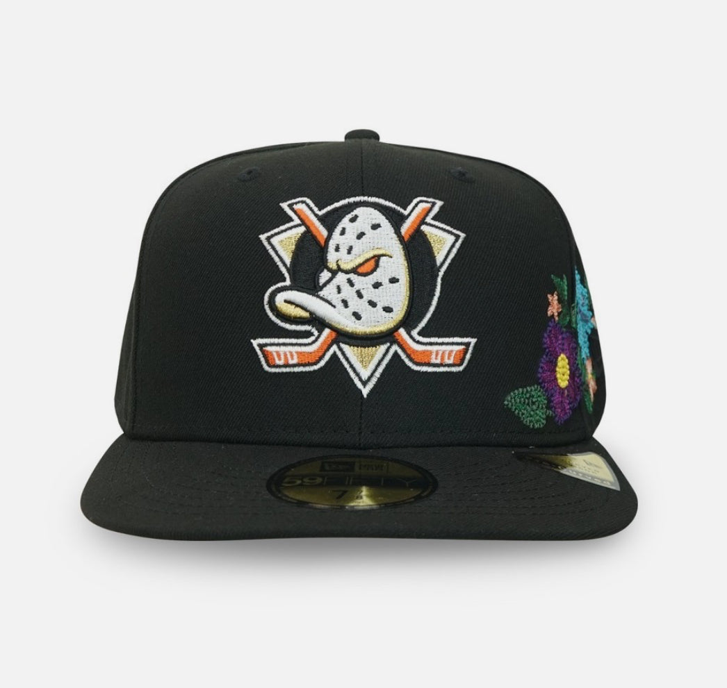 Anaheim Ducks Black Floral Chain Stitch Green UV