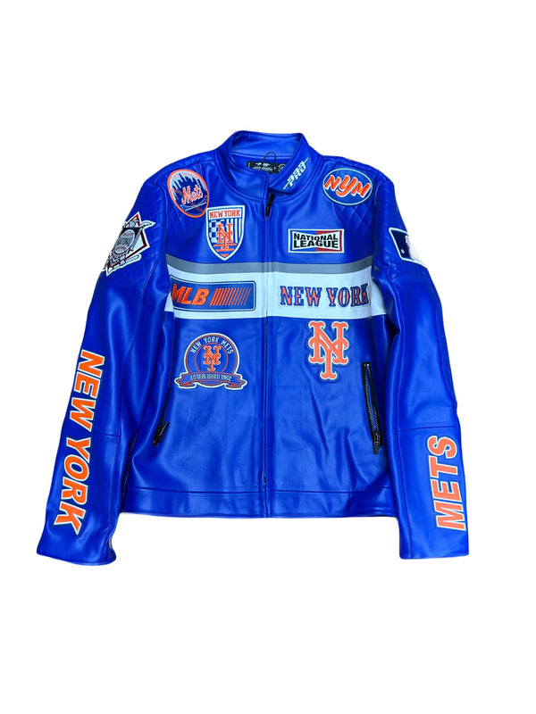 New York Mets Blue Biker Moto Leather Jacket