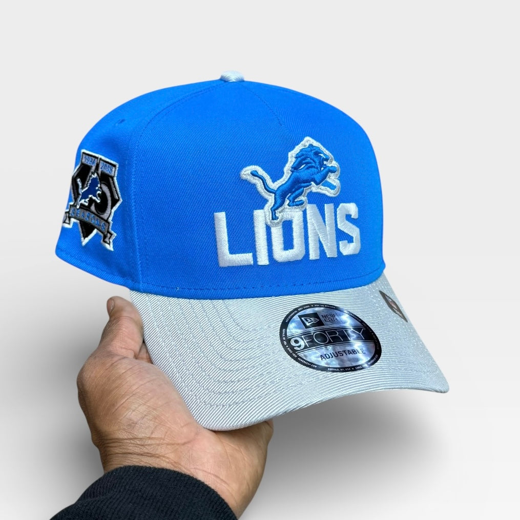 Detroit Lions  Light Blue & Metallic 75 Seasons 950 Aframe Grey uv