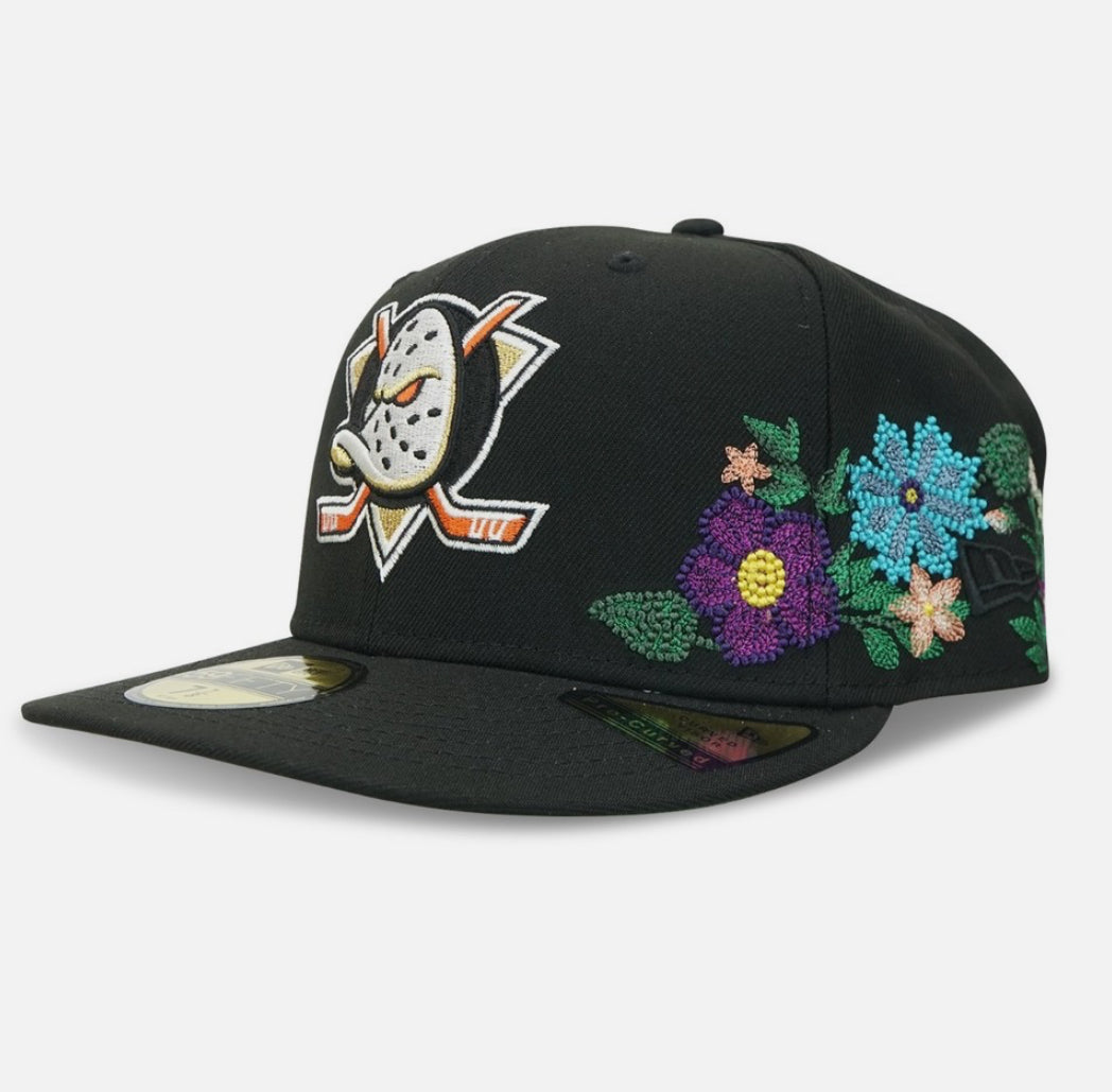 Anaheim Ducks Black Floral Chain Stitch Green UV