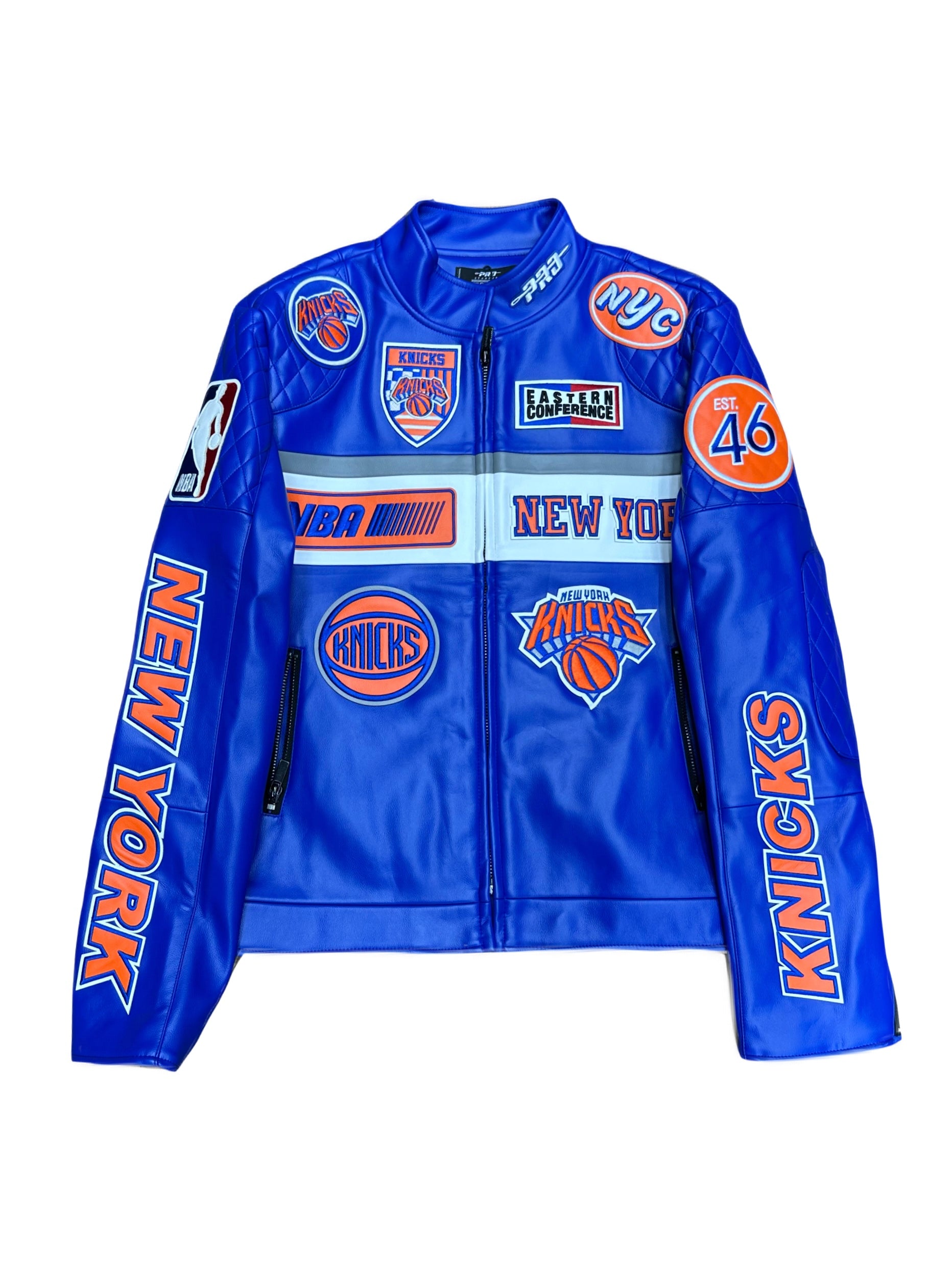 New York Knicks Blue Biker Moto Leather Jacket