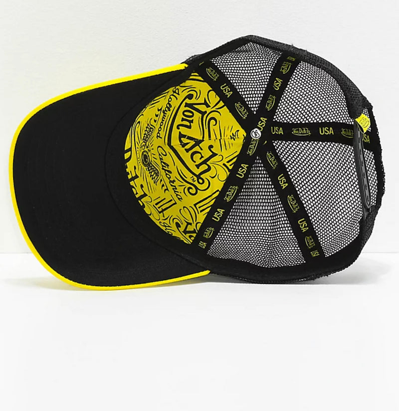 Von Dutch Bedazzled Black Yellow Trucker Hat