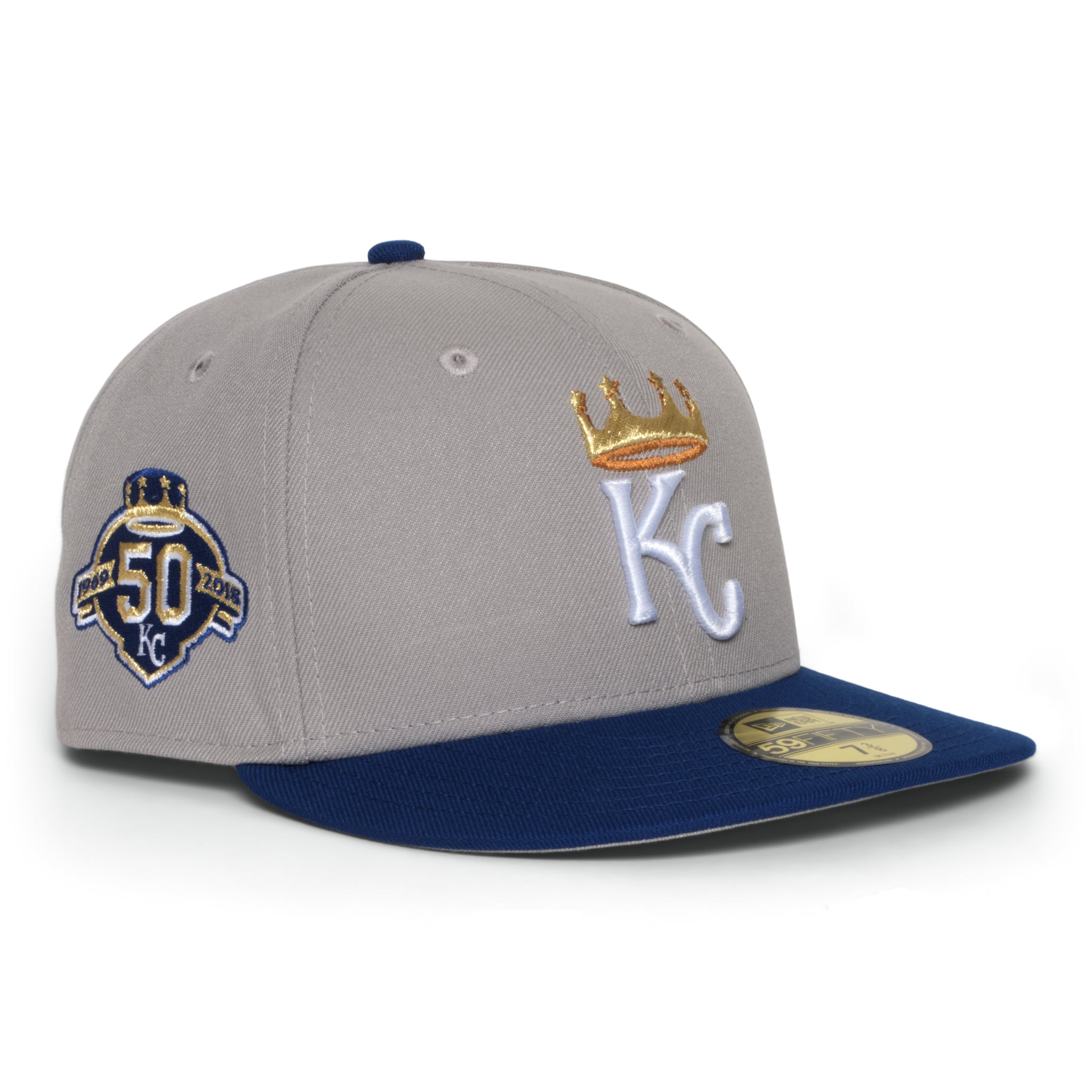 Kansas City Royals Grey and Royal Blue Gold Crown 50th Anniversary