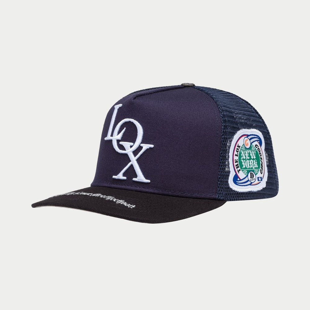 The LOX Cap, Trucker Hat, Old School Sports, New York, Orange Blue The LOX Cap, Trucker Hat, Old School Sports, New York, Orange Blue