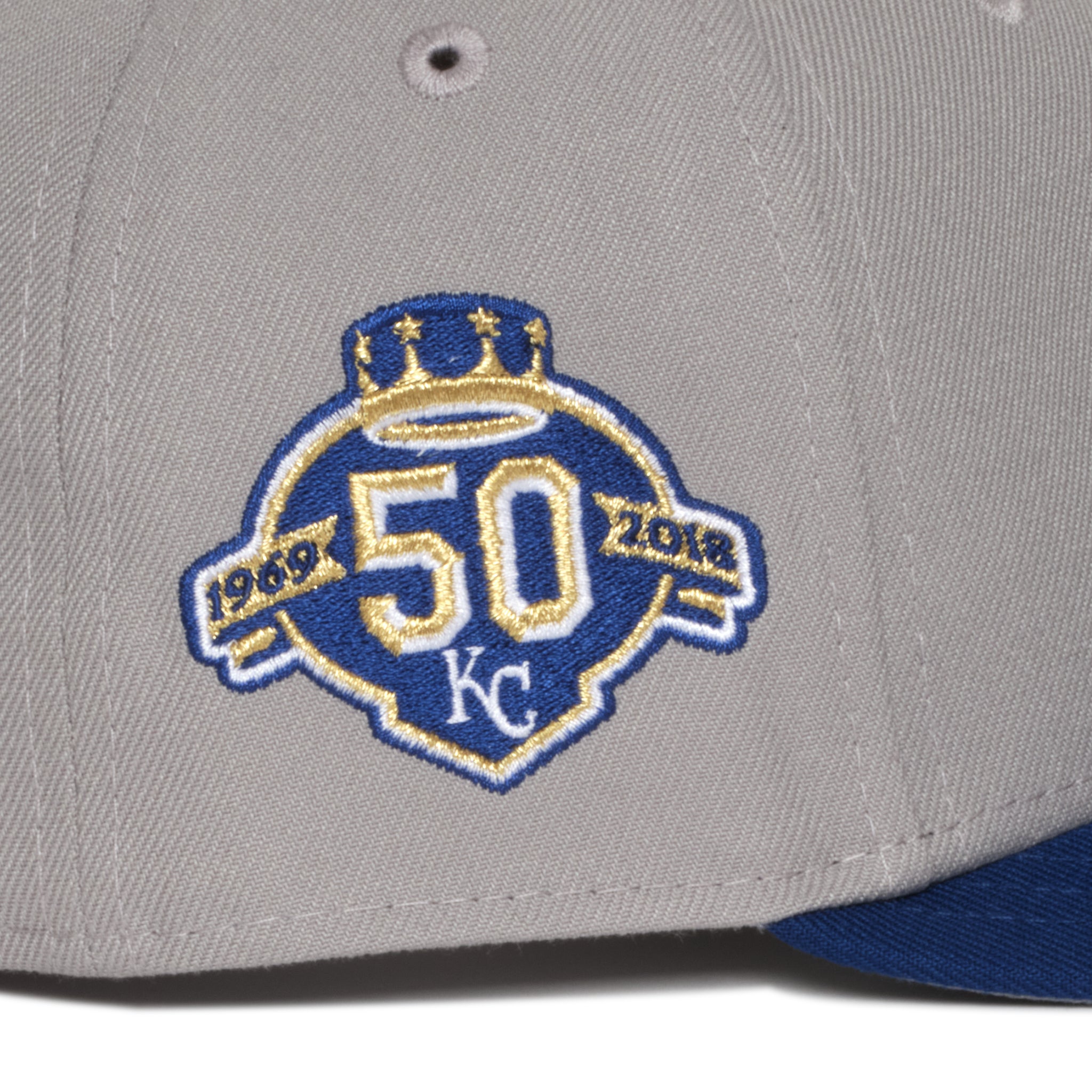 Kansas City Royals Grey and Royal Blue Gold Crown 50th Anniversary