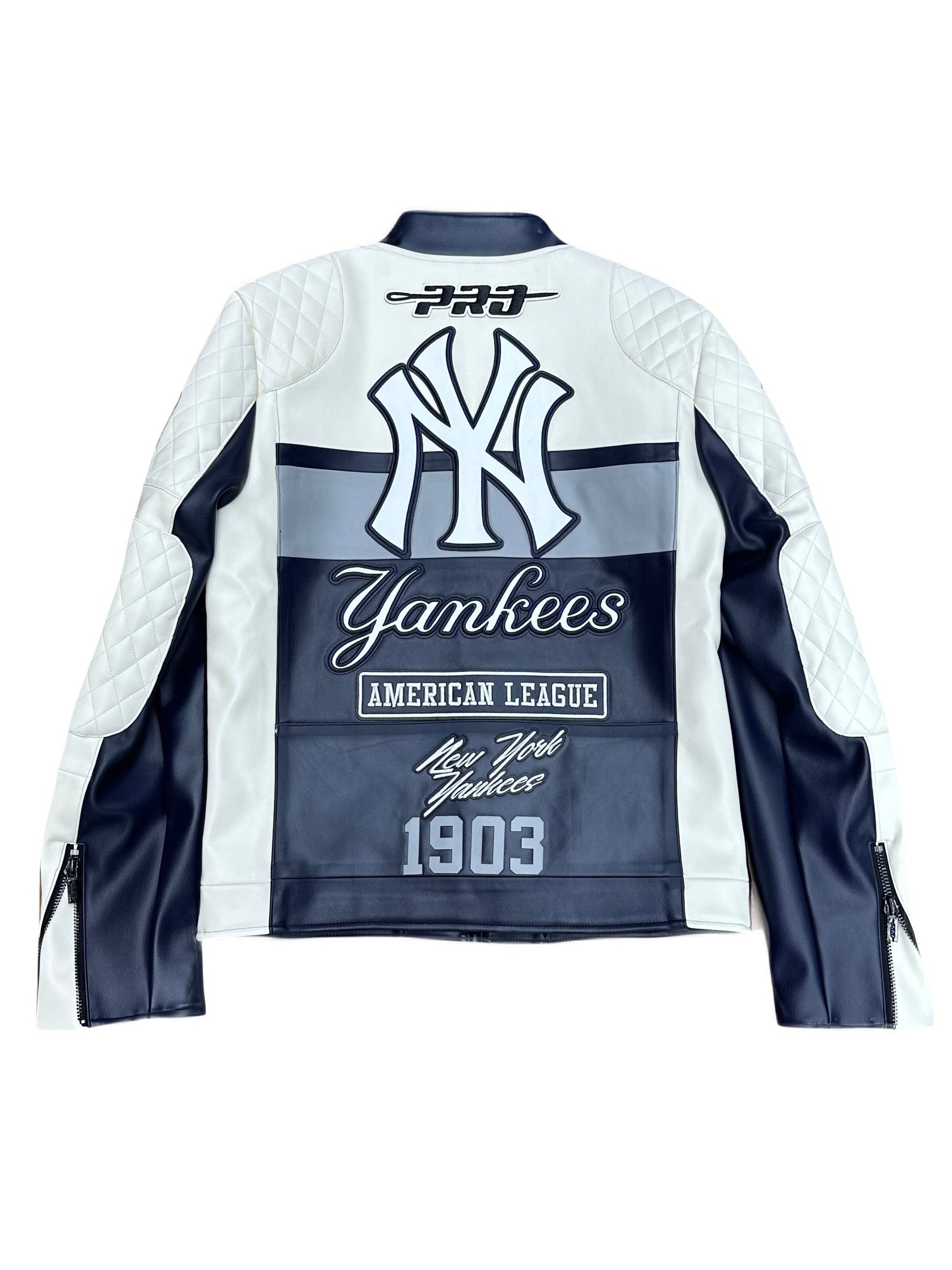 New York Yankees Cream Navy Moto Leather Jacket – CAP USA NYC