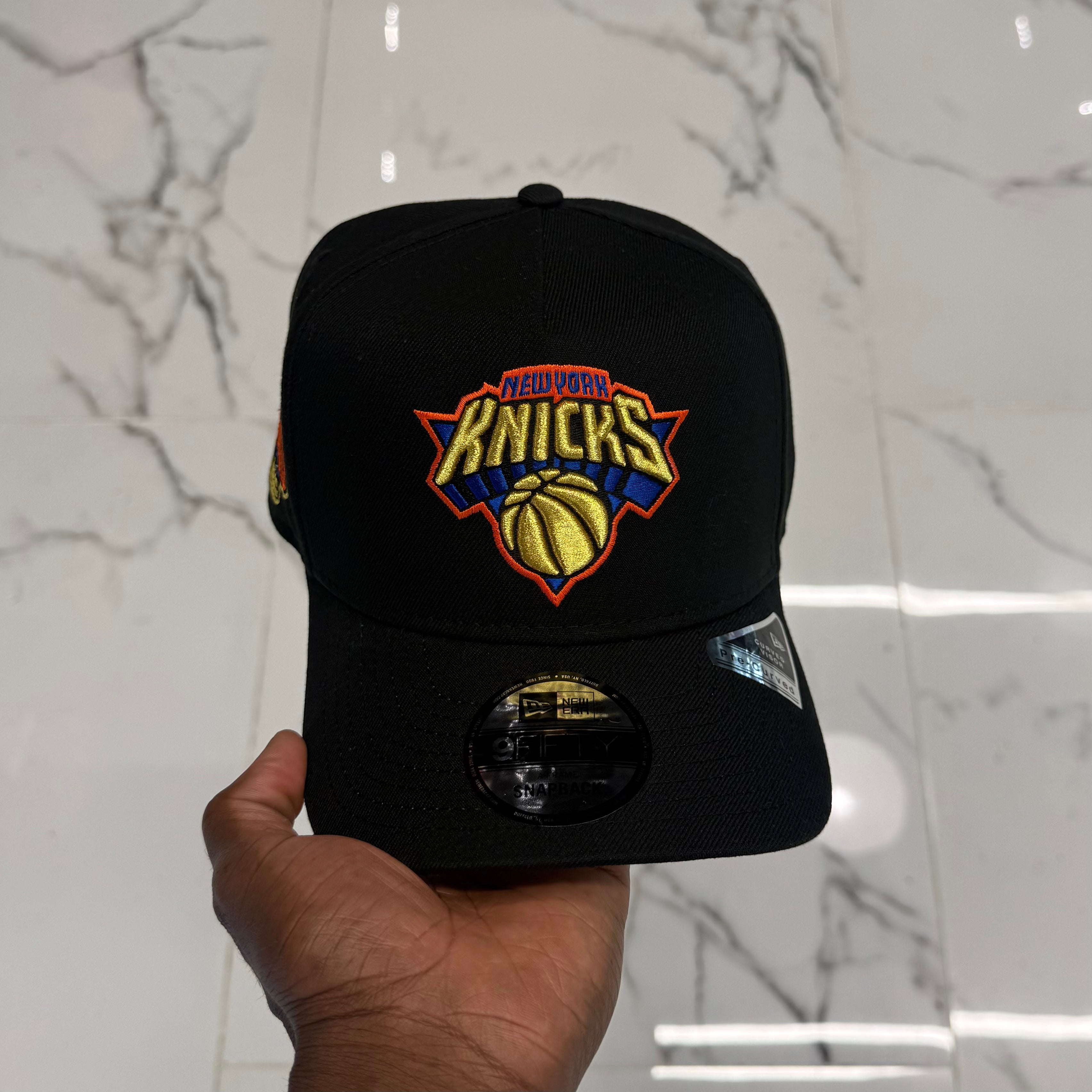 New York Knicks 950 Aframe Black and Gold 2026 Champs Snap Back