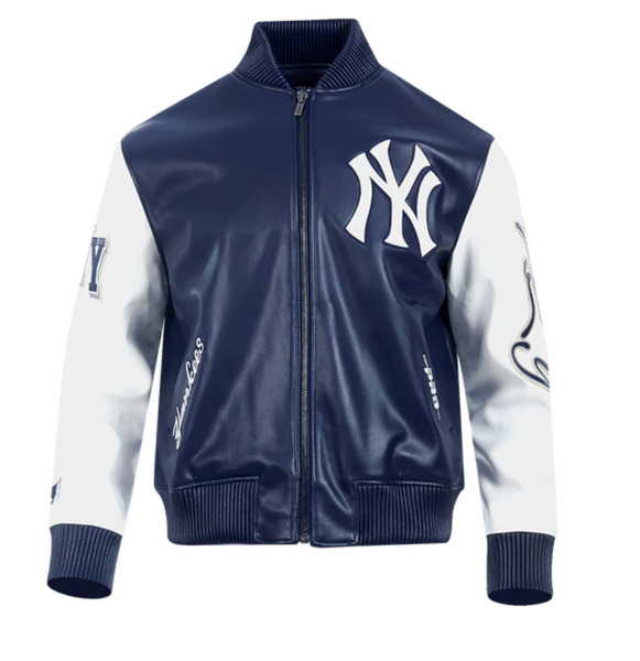 New York Yankees レザージャケット Men's New York Yankees JH Design Navy Team Color Leather Jacket