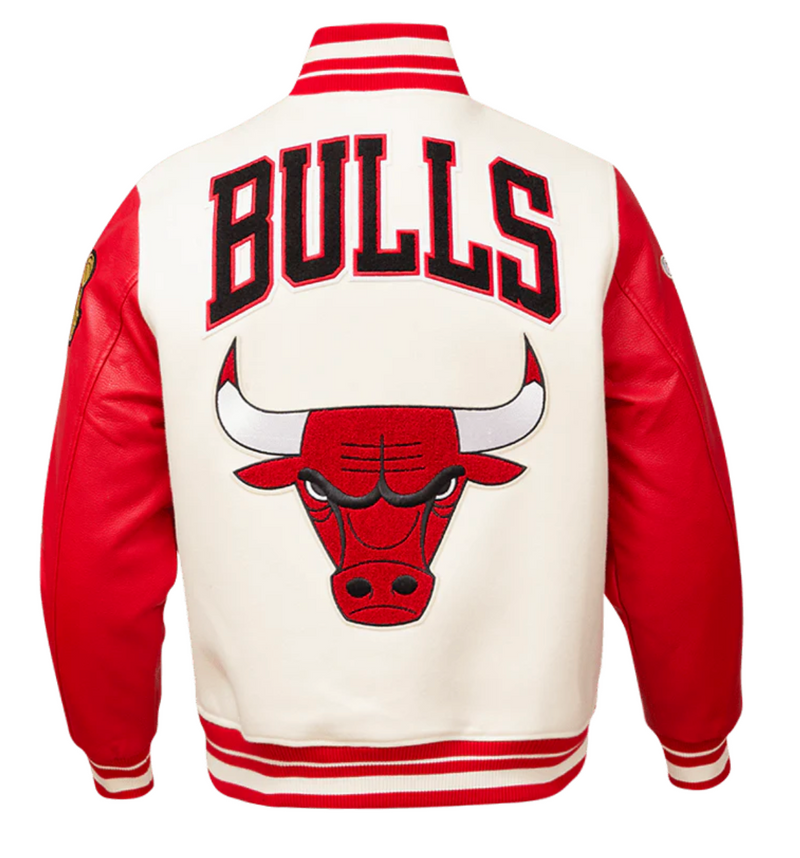 Chiacgo Bulls Creme and Red Varsity Jacket