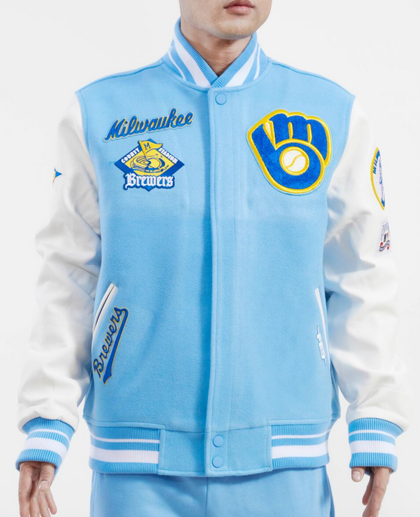 Milwaukee Brewers Sky Blue and White Varsity Jacket
