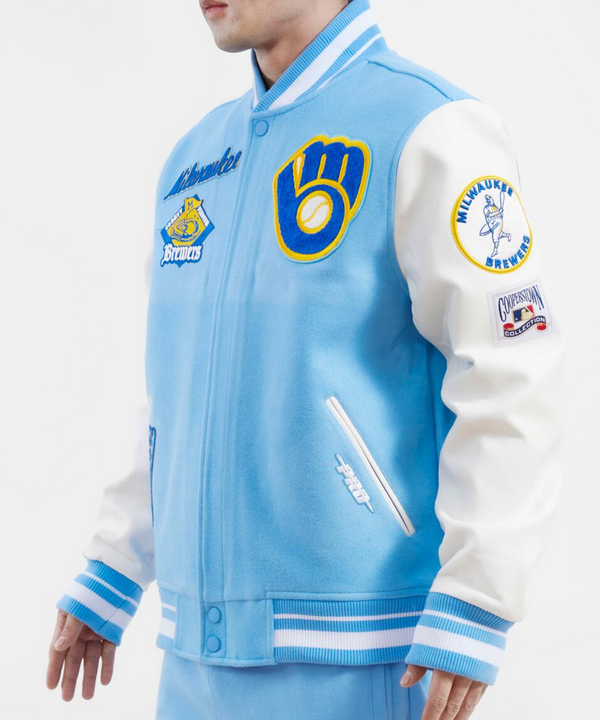 Milwaukee Brewers Sky Blue and White Varsity Jacket