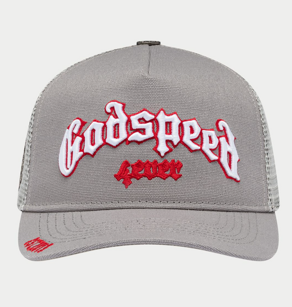 GODSPEED Forever Grey and Red Outline FOREVER TRUCKER HAT – CAP