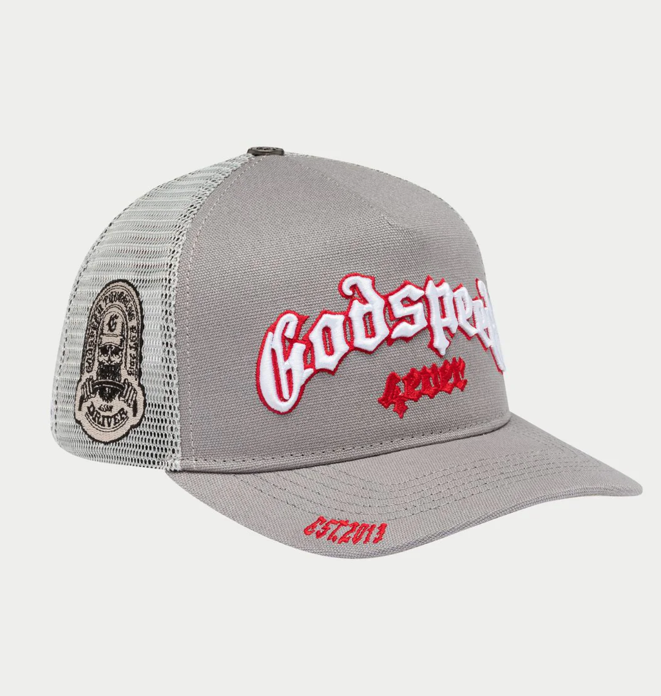 GODSPEED Forever Grey and Red Outline FOREVER TRUCKER HAT