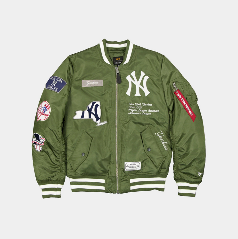 New York Yankees Olive Green Satin Bomber Jacket New Era X Alpha