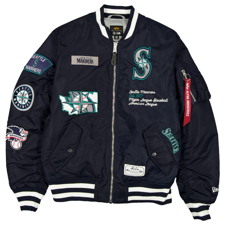 Seattle Mariners Navy Satin Bomber Jacket New Era X Alpha