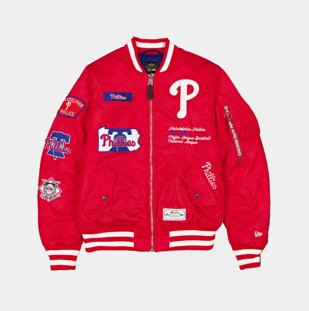 Philadelphia Phillies Red Satin Bomber Jacket New Era X Alpha