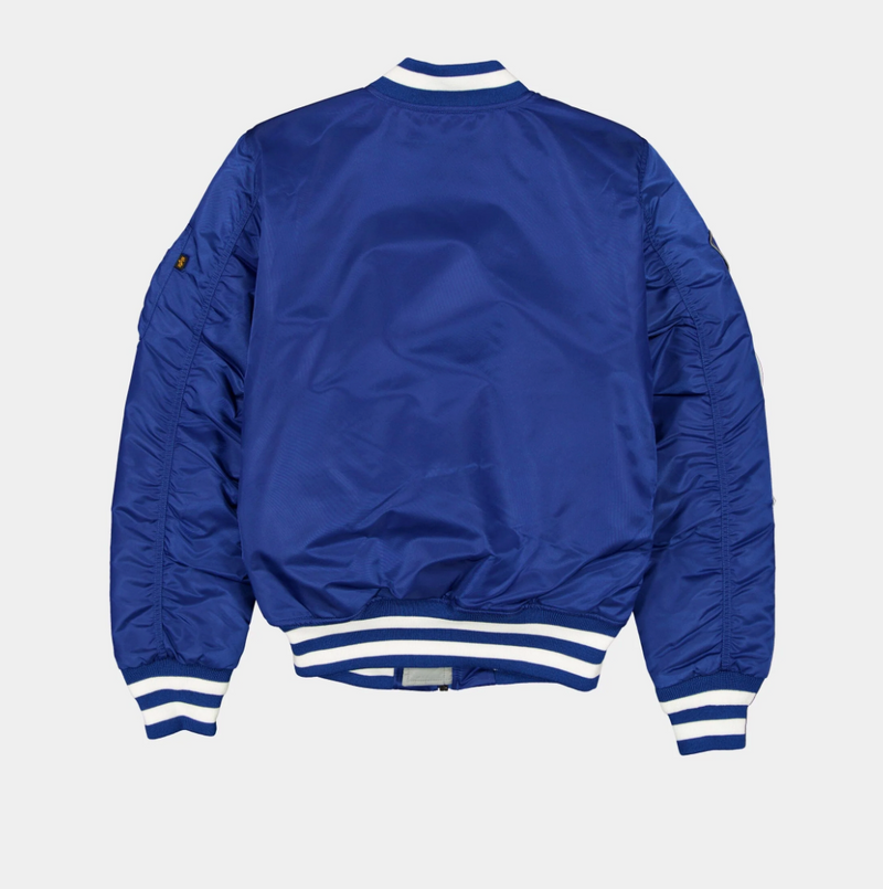Los Angeles Dodgers Royal Blue Satin Bomber Jacket New Era X Alpha Industries 2025