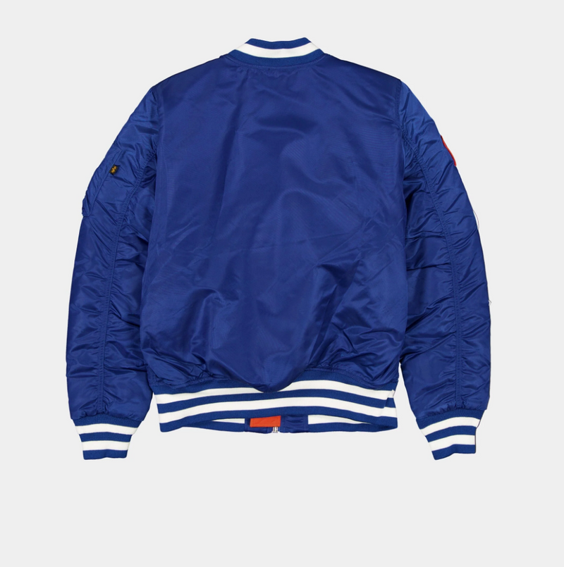 New York Mets Royal Blue Satin Bomber Jacket New Era X Alpha Industries 2025