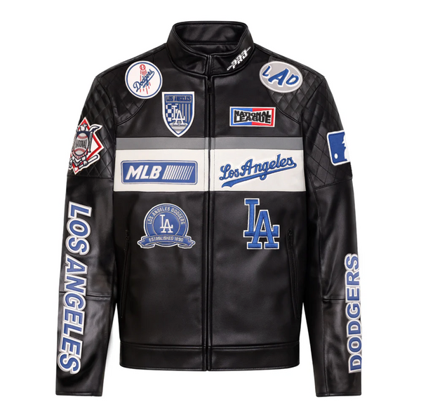 Los Angeles Dodgers Black Biker Moto Leather Jacket