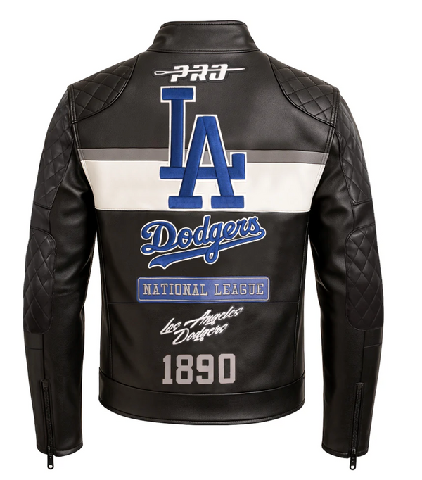 Los Angeles Dodgers Black Biker Moto Leather Jacket