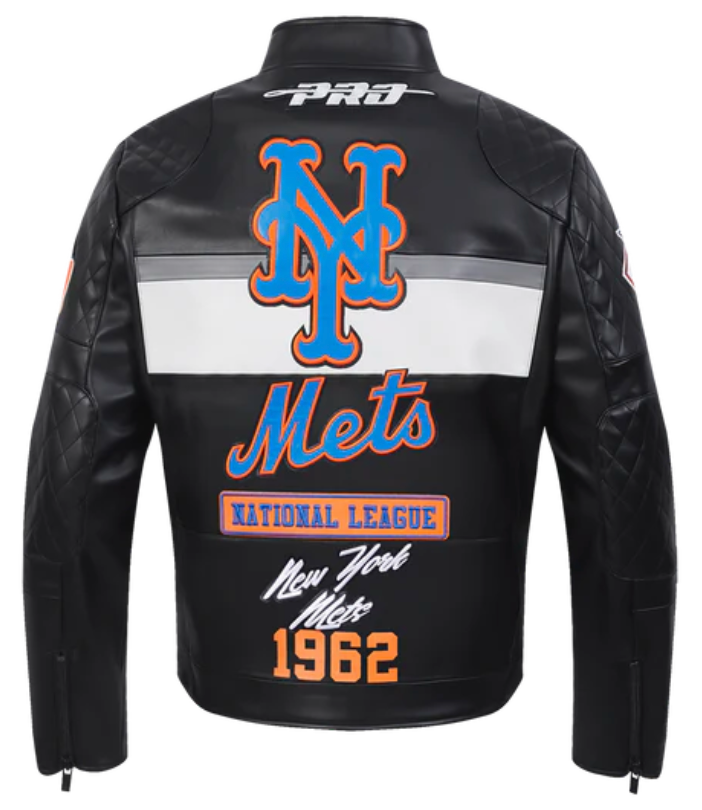 New York Mets Black Biker Moto Leather Jacket