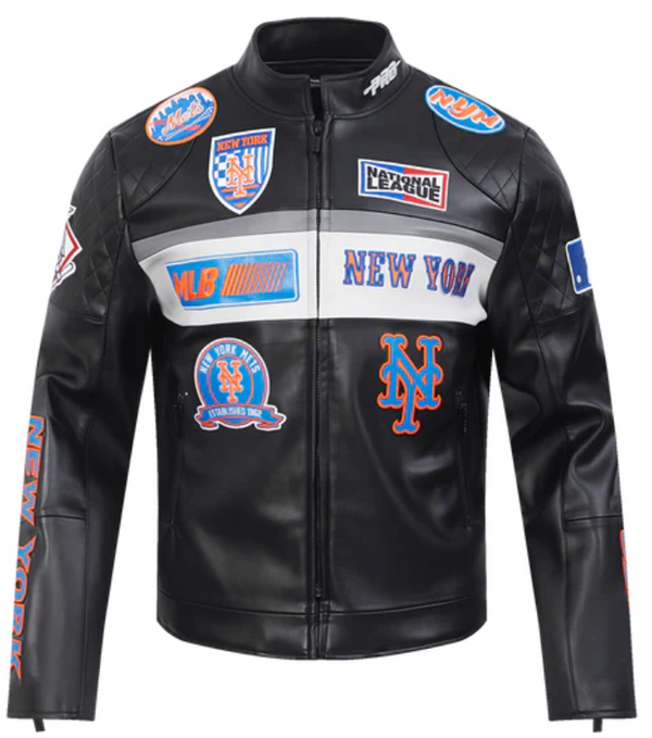 New York Mets Black Biker Moto Leather Jacket