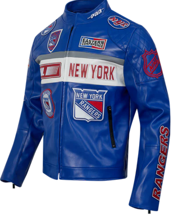 New York Rangers Blue Moto Leather Jacket