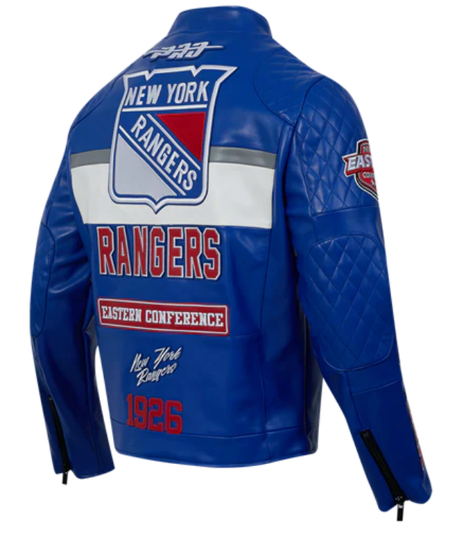 New York Rangers Blue Moto Leather Jacket