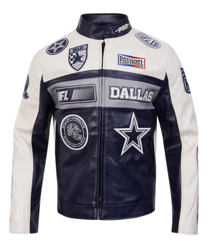 Dallas Cowboys Navy Moto Leather Jacket
