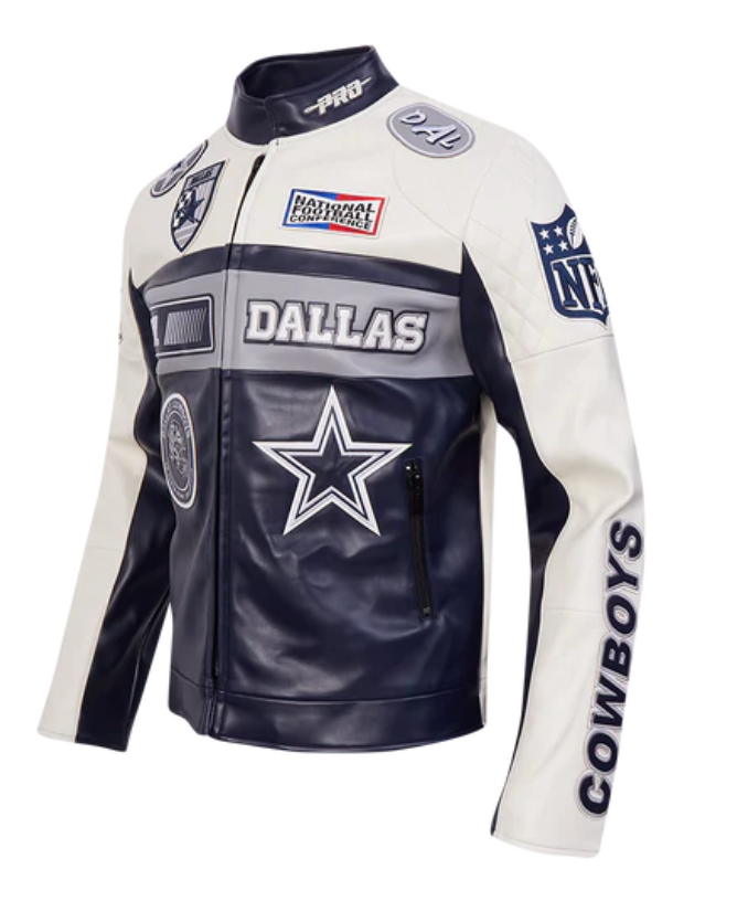Dallas Cowboys Navy Moto Leather Jacket