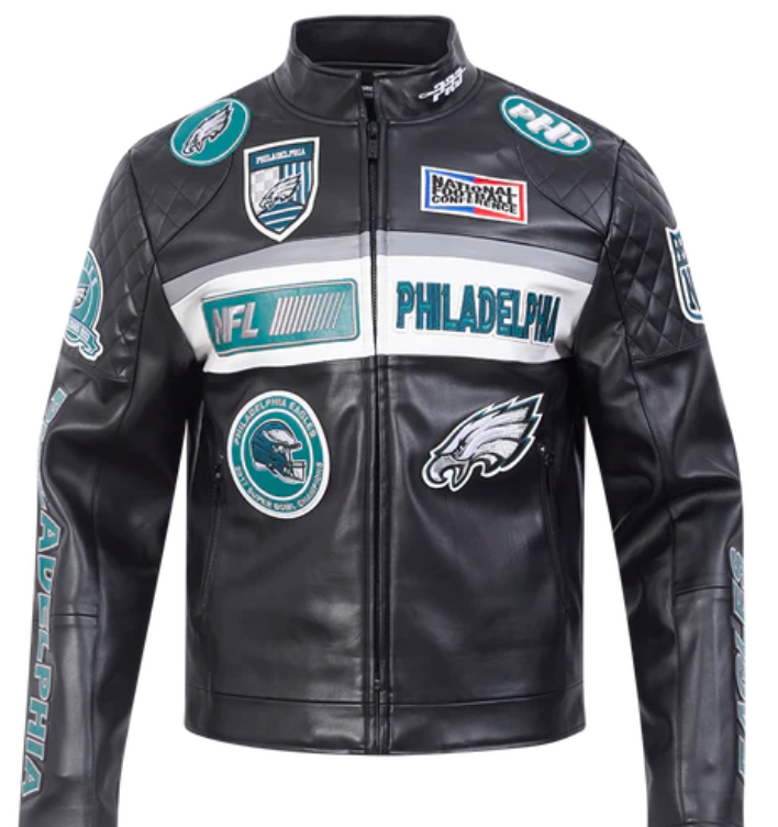 Philadelphia Eagles Black Biker Moto Leather Jacket