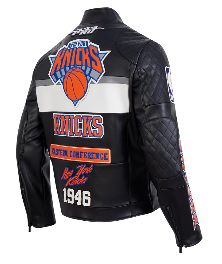 New York Knicks Black Biker Moto Leather Jacket