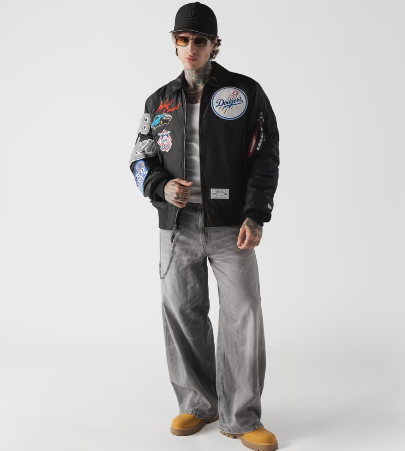 Los Angeles Dodgers Black Alpha Industries COLLARED BOMBER JACKET
