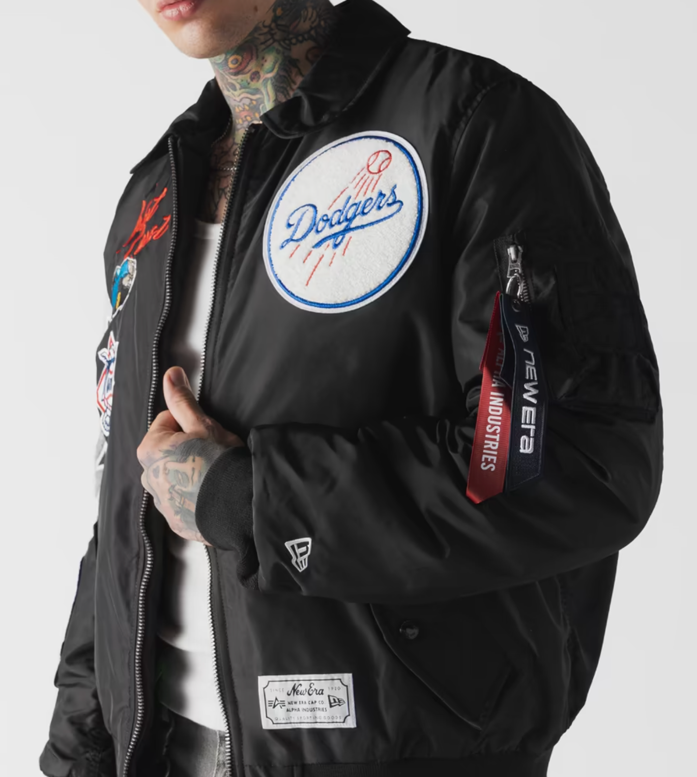 Los Angeles Dodgers Black Alpha Industries COLLARED BOMBER JACKET