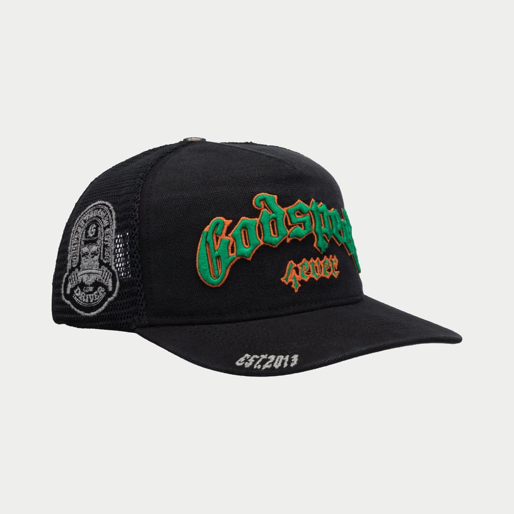 GODSPEED FOREVER TRUCKER HAT (VINTAGE BLACK/GREEN/ORANGE) – CAP