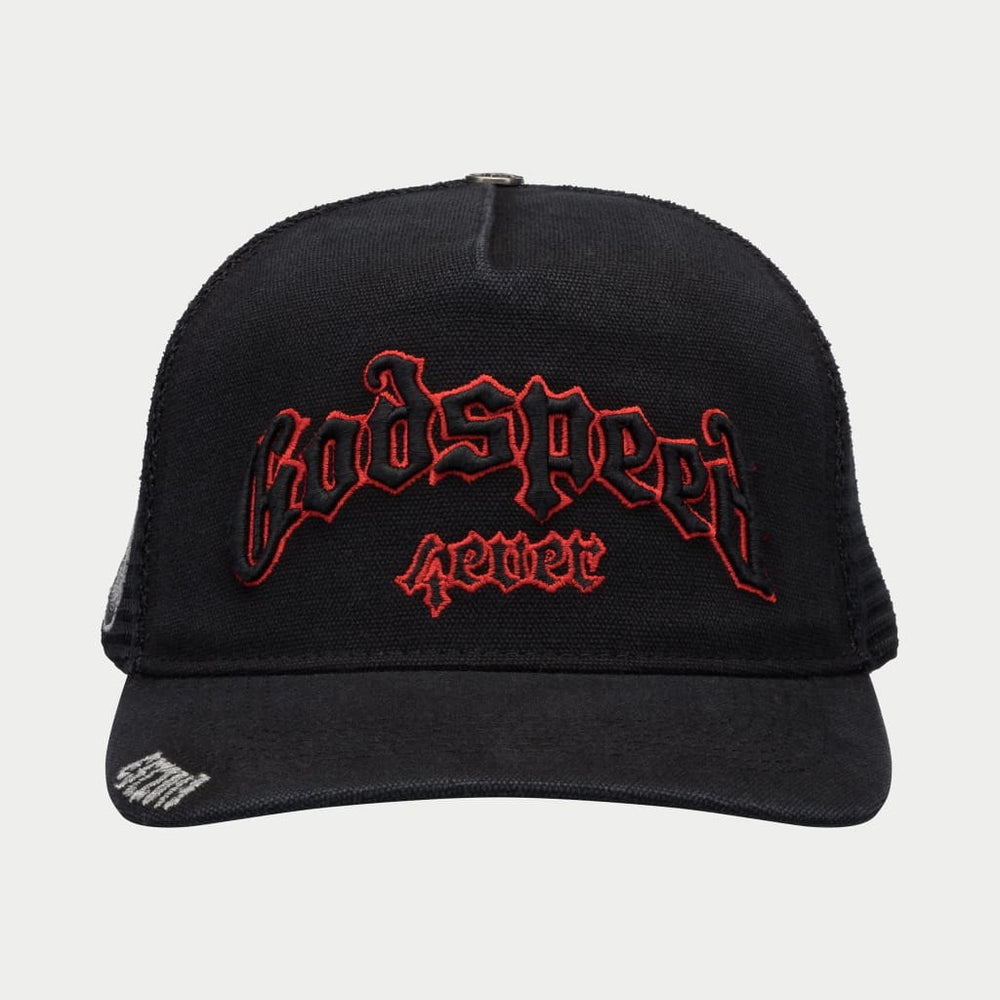 GODSPEED FOREVER TRUCKER HAT (VINTAGE BLACK/RED) – CAP USA NYC