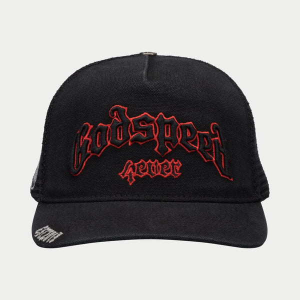 GODSPEED FOREVER TRUCKER HAT (VINTAGE BLACK/RED)