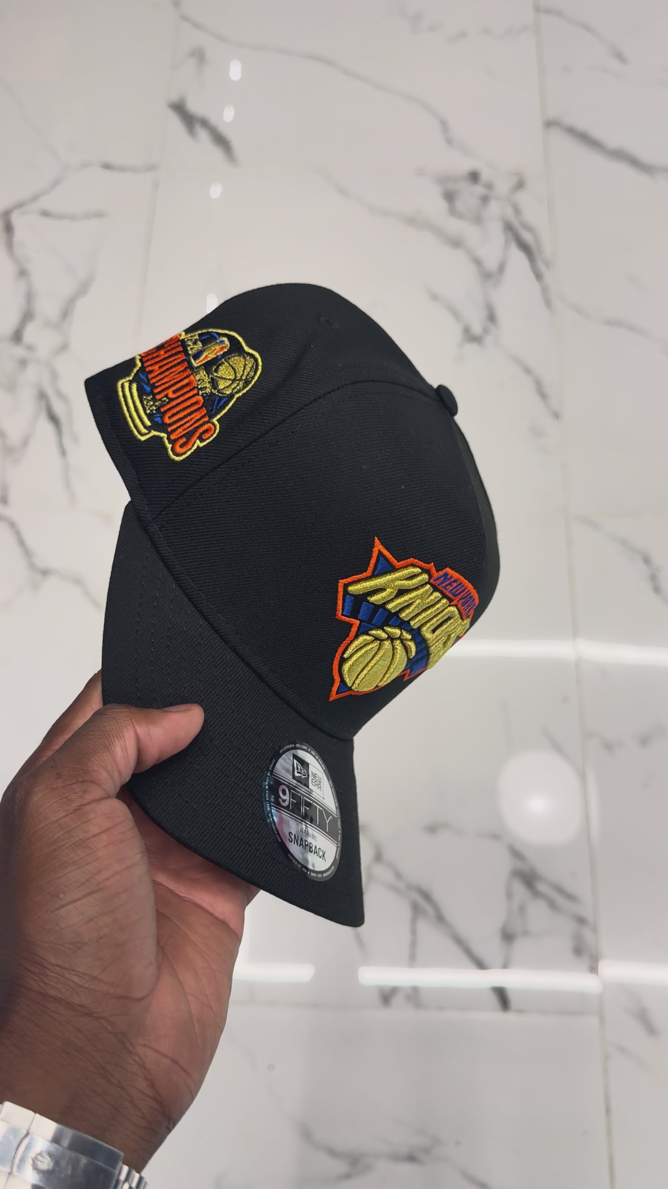 New York Knicks 950 Aframe Black and Gold 2026 Champs Snap Back