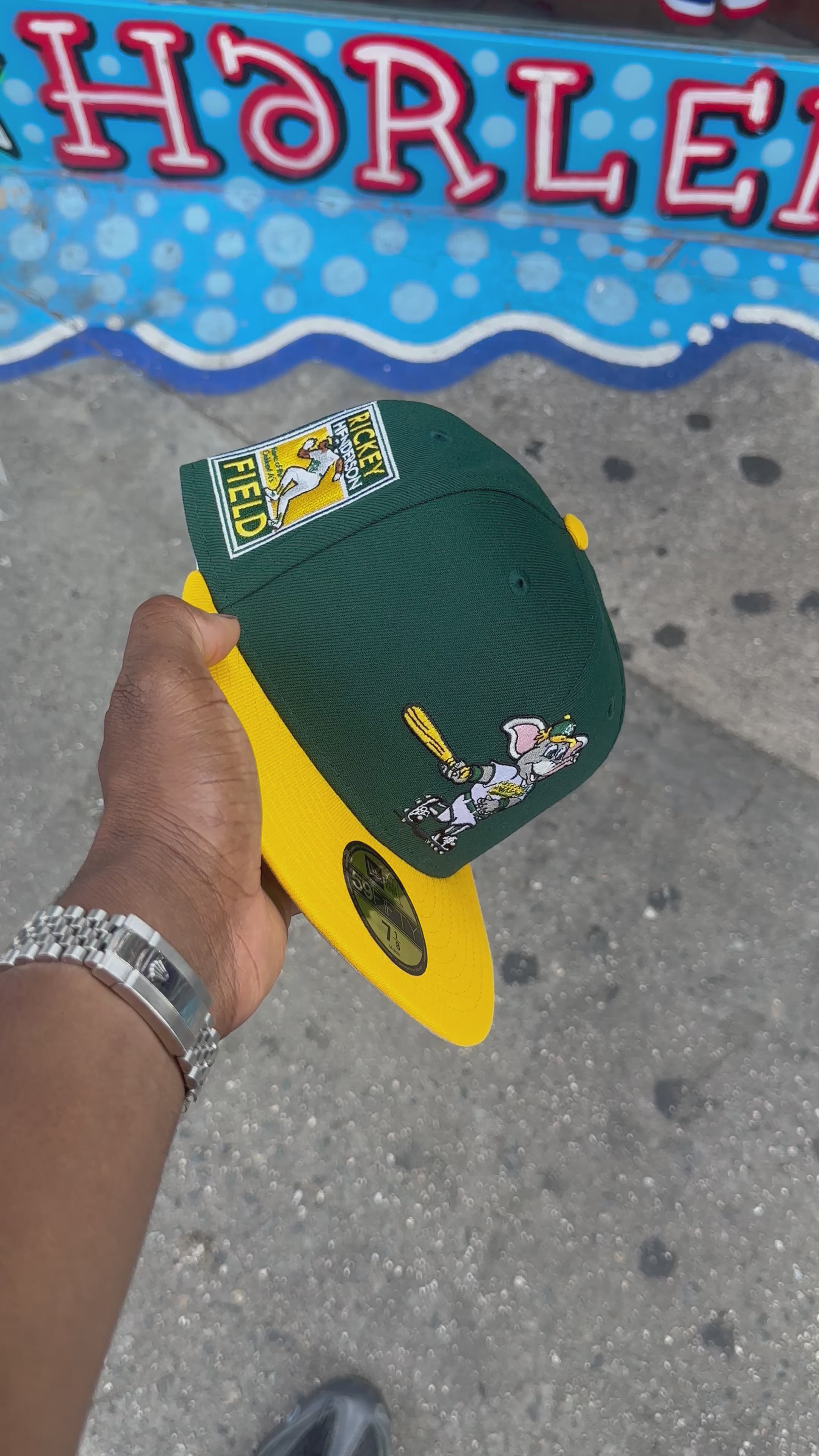 Oakland Athletics Mascot Green and Yellow Rickey Henderson Field